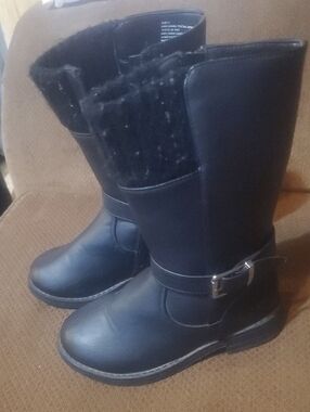 Black Faux Leather Boots with Textile Lining